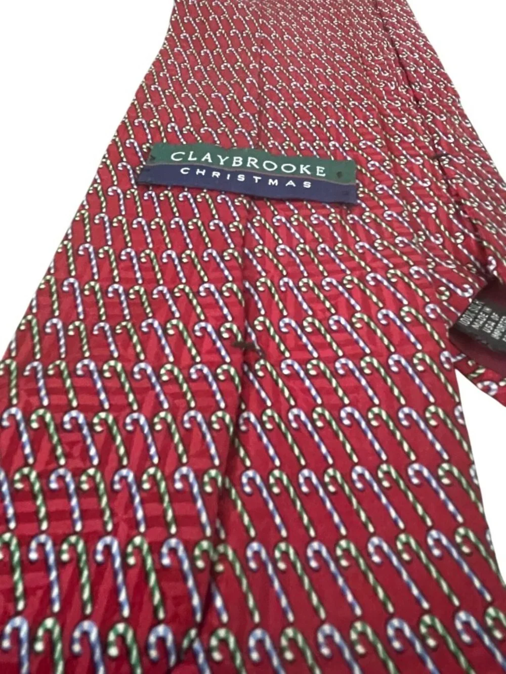 Claybrooke Christmas Red Silk Tie With Candy Cane Pattern